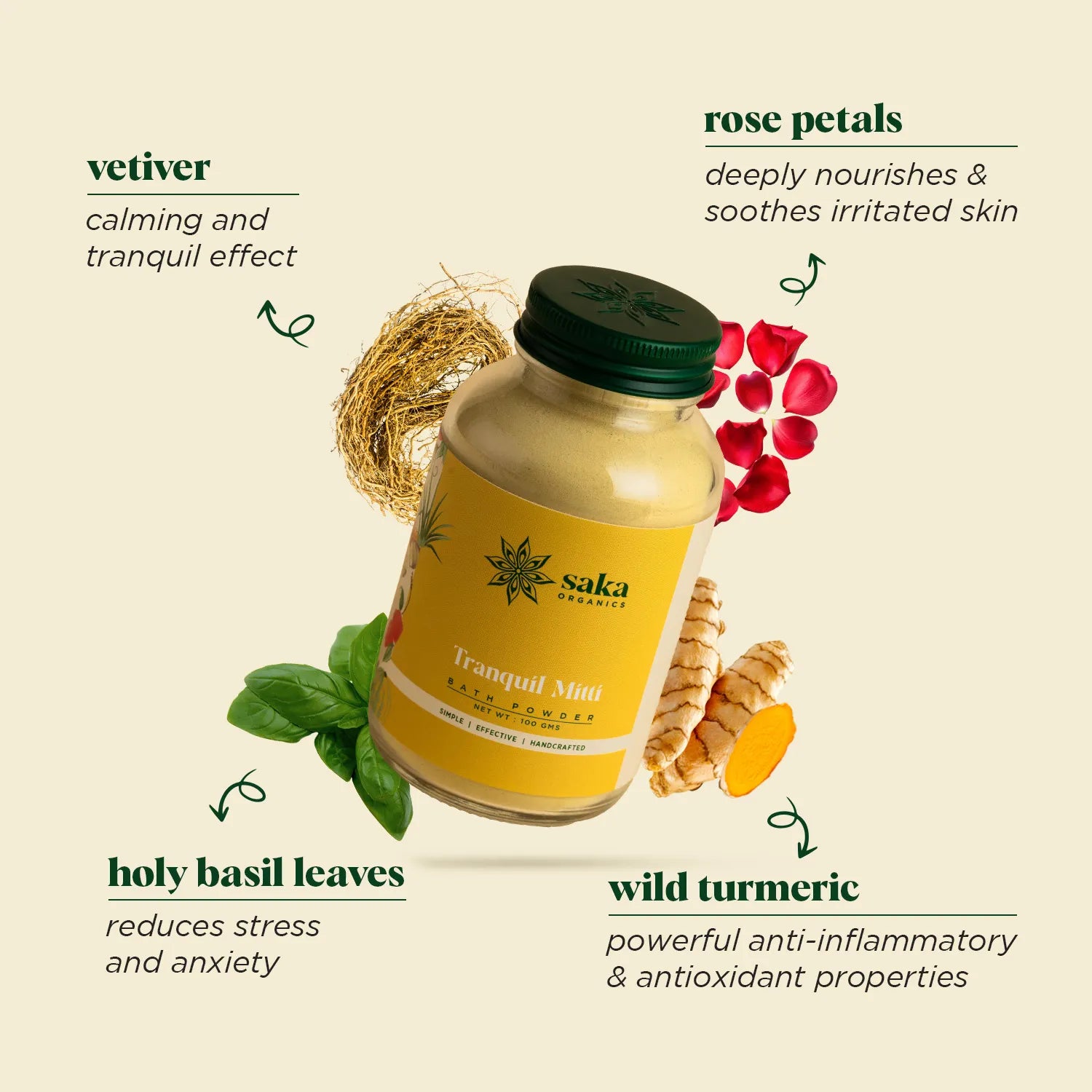 Tranquil Mitti Herbal Bath Powder | Natural Bath Powder with Vetiver, Tulsi & Wild Turmeric for Calm, Detoxified & Soft Skin